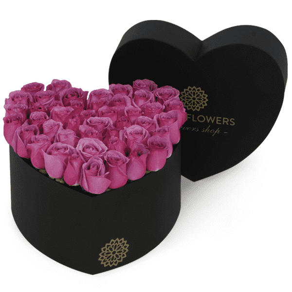 Caja de Rosas Lilas Corazón