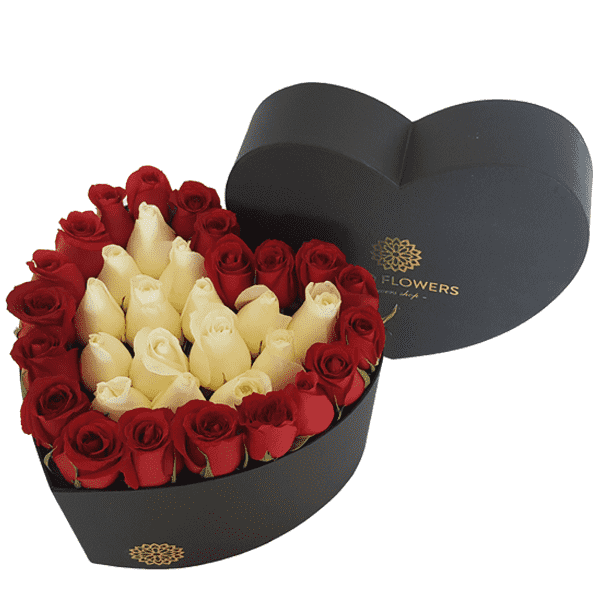 Caja de Rosas Combinadas Corazón