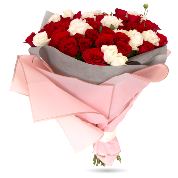 Ramo de 48 Rosas Rojas y Blancas