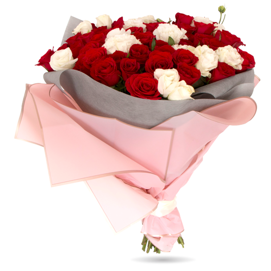Ramo de 48 Rosas Rojas y Blancas