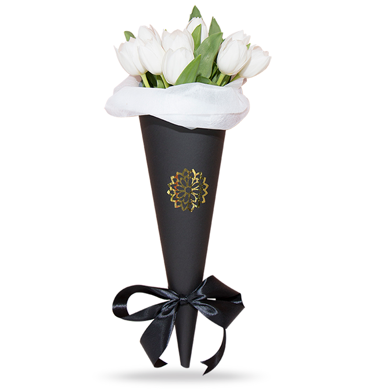 10 Tulipanes Blancos Cono Negro