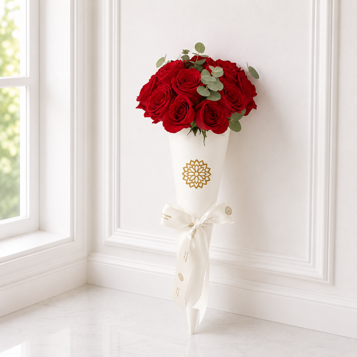 12 Rosas Cono Blanco