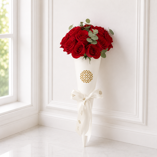 12 Rosas Cono Blanco
