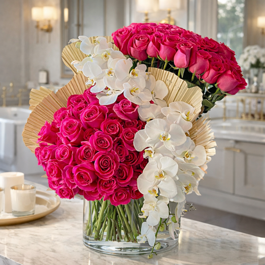 90 Rosas Frescas y Orquídeas