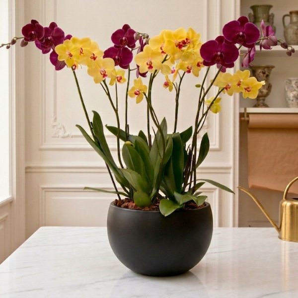 Espectacular Orquídeas Amarilla Vino 8 Tallos