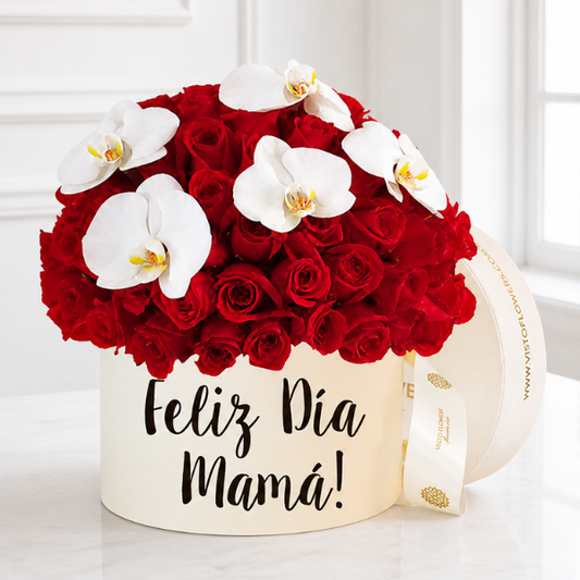 Hongo de  Rosas Rojas y Orquídeas -  Feliz Día Mamá
