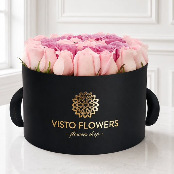 Caja de Rosas Rosa y Lilas NR