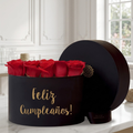 Caja de Rosas Redonda Negra - Feliz Cumpleaños!