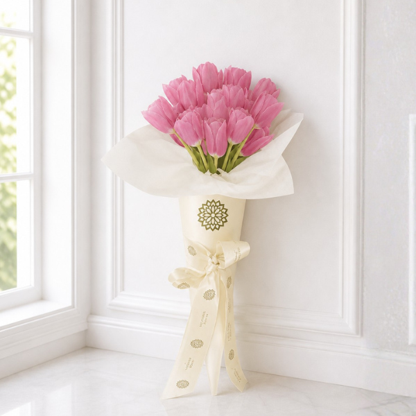 20 Tulipanes Rosa Cono Blanco
