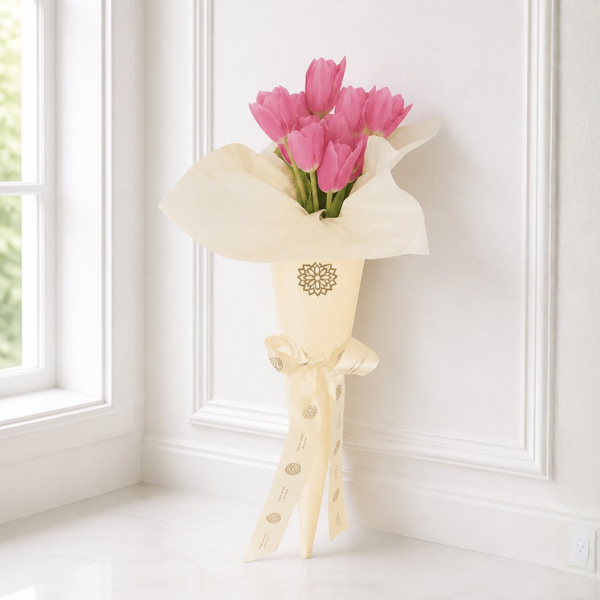 10 Tulipanes Rosa Cono Blanco