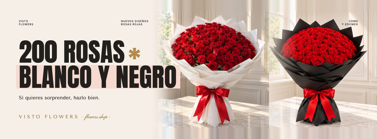 200 rosas rojas en ramo blanco y negro - Visto Flowers