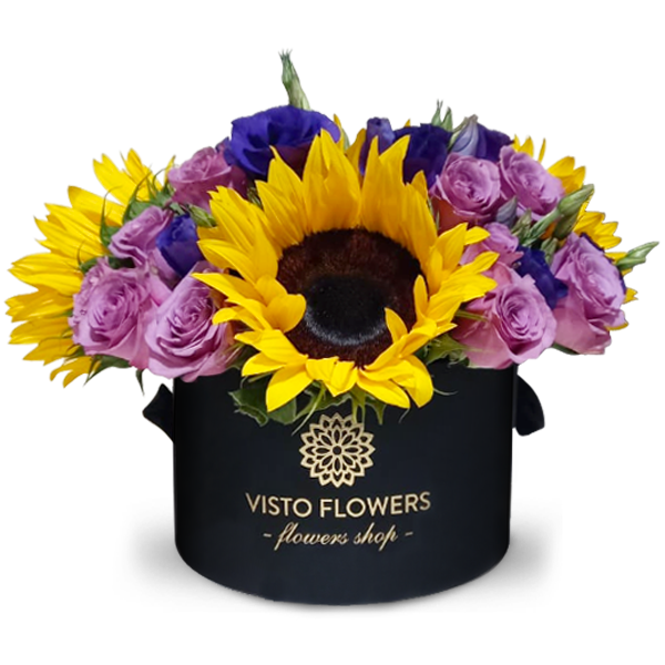 Caja de Girasoles Lisianthus y Rosas RN