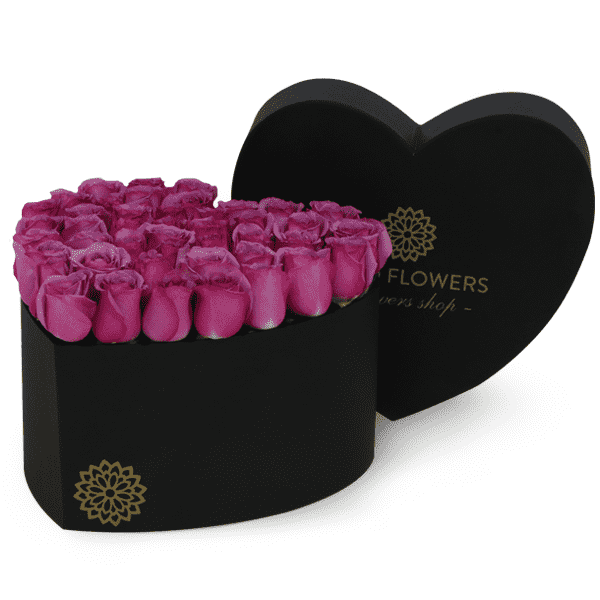 Caja de Rosas Lilas Corazón