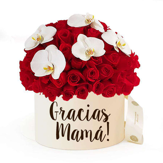 Hongo de  Rosas Rojas y Orquídeas -  Gracias  Mamá