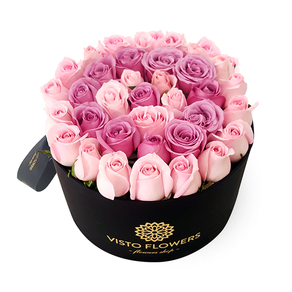 Caja de Rosas Rosa y Lilas NR