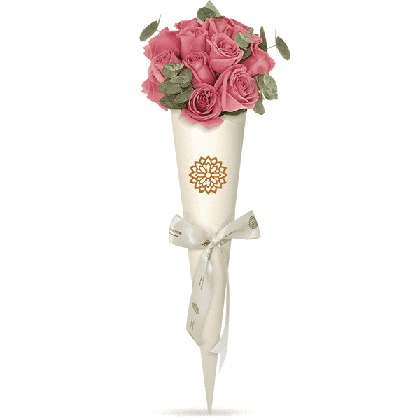 12 Rosas Rosa Cono Crema