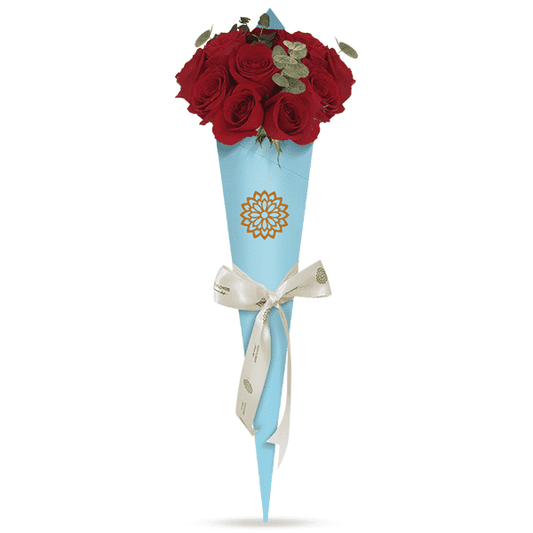12 Rosas Rojas Cono Celeste