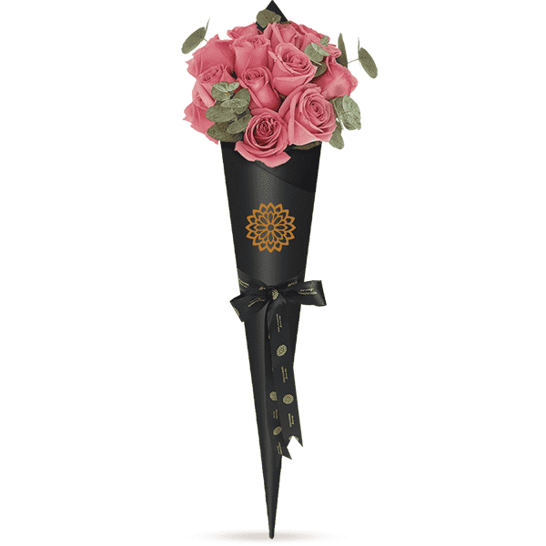 12 Rosas Rosa Cono Negro