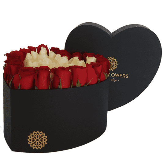 Caja de Rosas Combinadas Corazón
