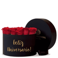Caja Redonda Negra de Rosas - Feliz Aniversario!