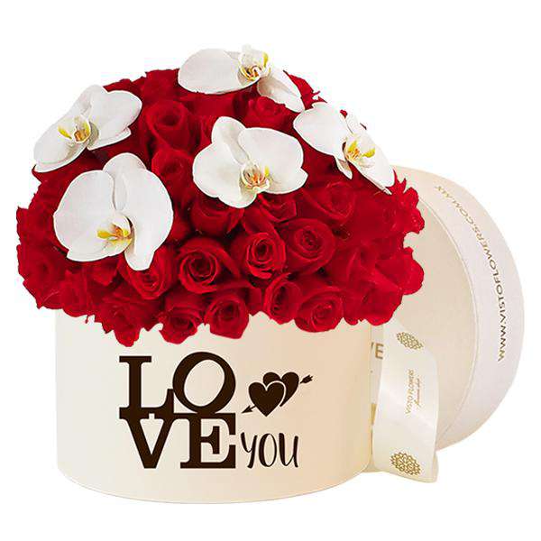 Hongo de  Rosas Rojas y Orquídeas - "Love You"