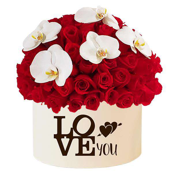 Hongo de  Rosas Rojas y Orquídeas - "Love You"